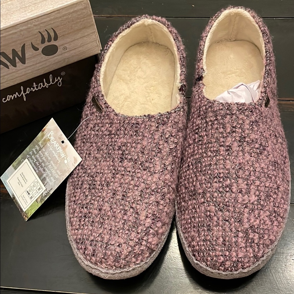 NWT Gift-Ready Bearpaw Purple Wool Slippers